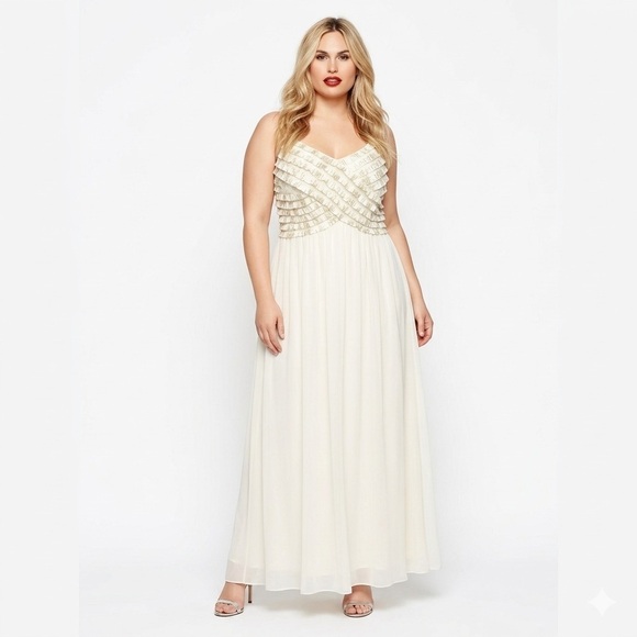 Laura Plus Dresses & Skirts - Laura Plus Off White Chiffon Ruffle Gown Size 14 Bridal Black Tie Formal